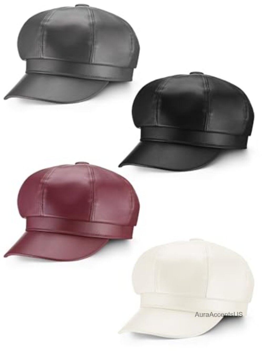 PU Leather Newsboy Beret Hat Adjustable Gatsby Cabbie Cap Women